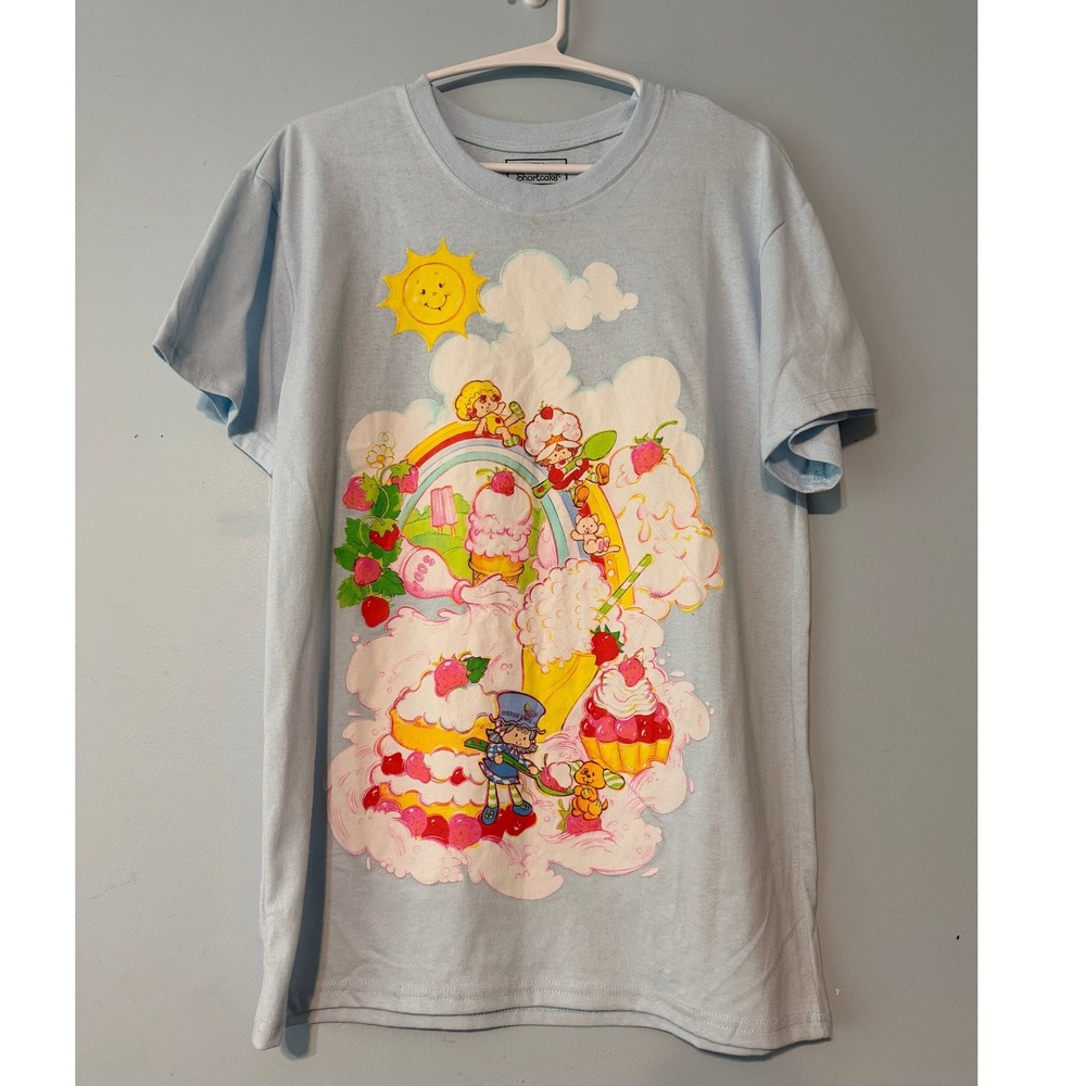 Strawberry Shortcake Women's Medium Isaac Morris Graphic Tee Light Blue 1986
